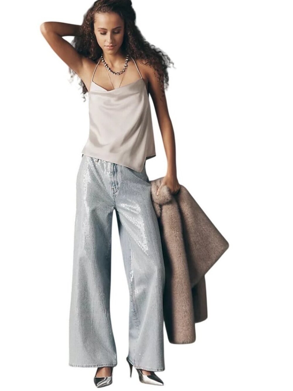 Pilcro Sequin Skater High-Rise Wide-Leg Jeans Size 27 New - Picture 7 of 16